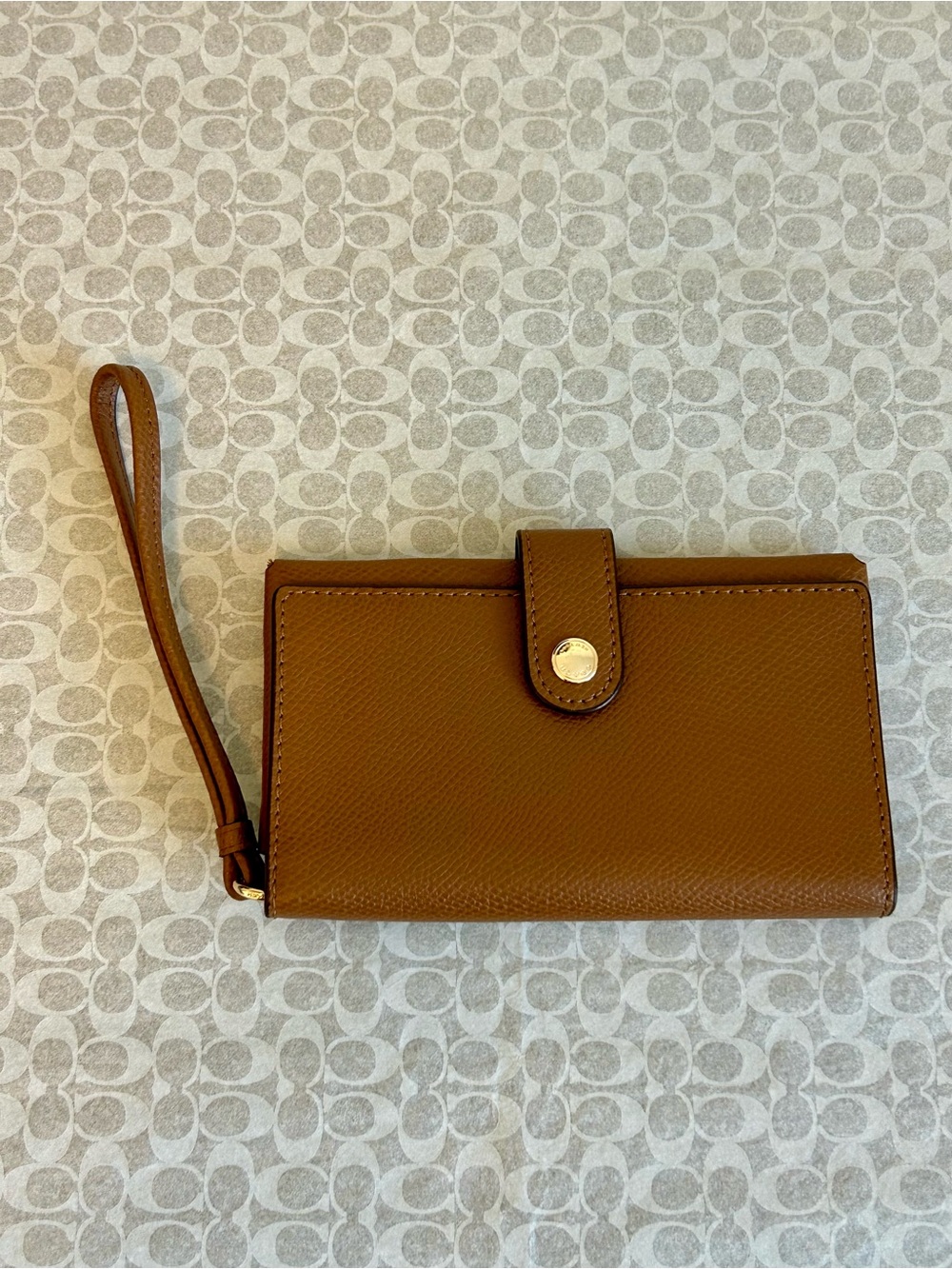 Coach Saddle Brown Crossgrain Leather Slim Phone Wallet Wristlet F53977